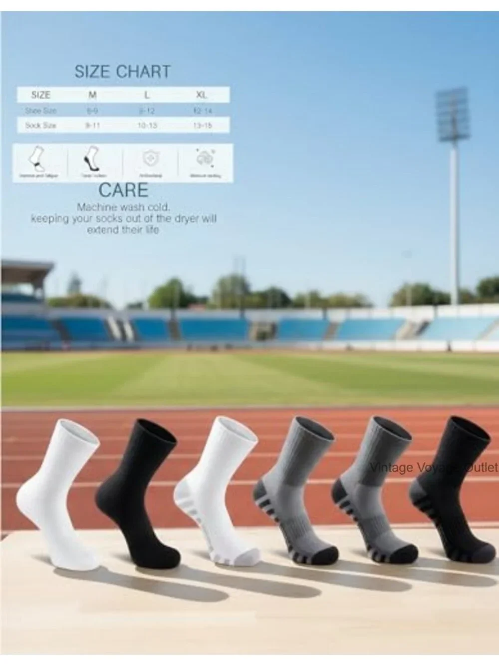 Athletic Crew Socks for Running, Gym, Hiking - Moisture Wicking, Non-Slip,